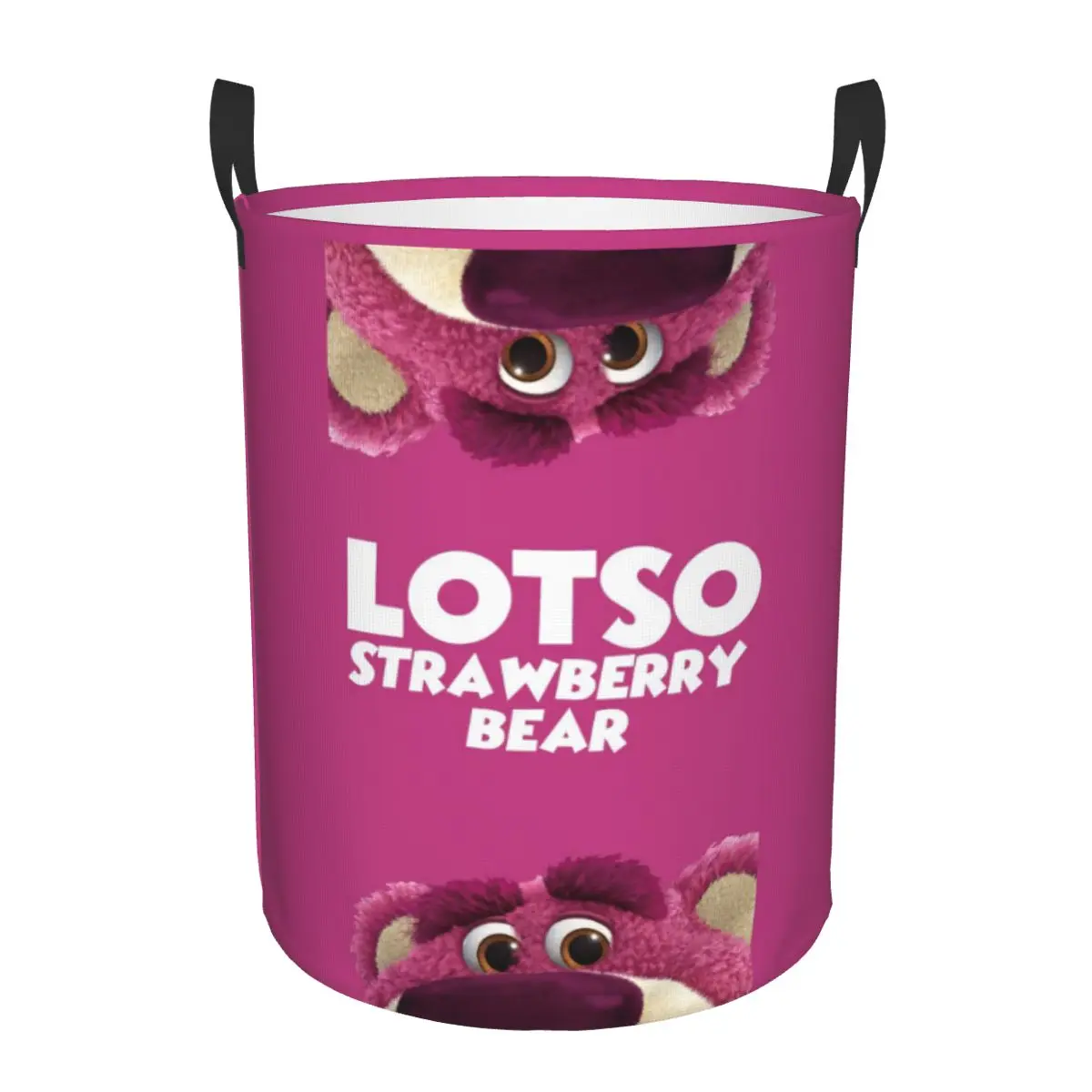 Custom Lotso Huggin Strawberry Bear Cartoon Laundry Basket Foldable Large Capacity Clothing Storage Bin Baby Hamper