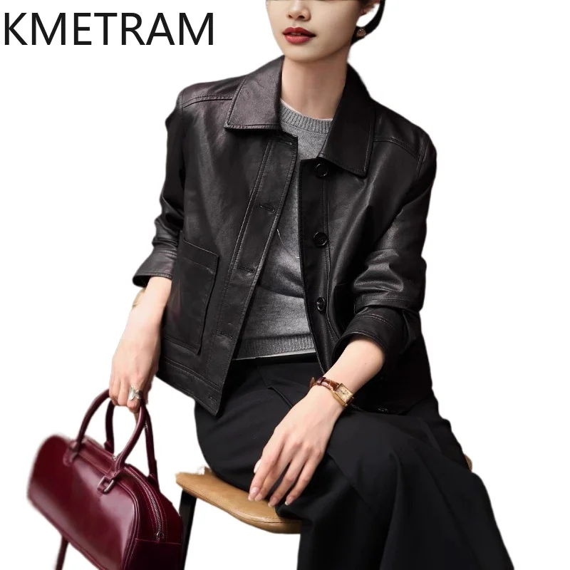 

KMETRAM Genuine Sheepskin Leather Jacket Woman Stylish Short Lapel Coat Premium Real Leather Jackets 2026 New Women Clothes 가죽자켓