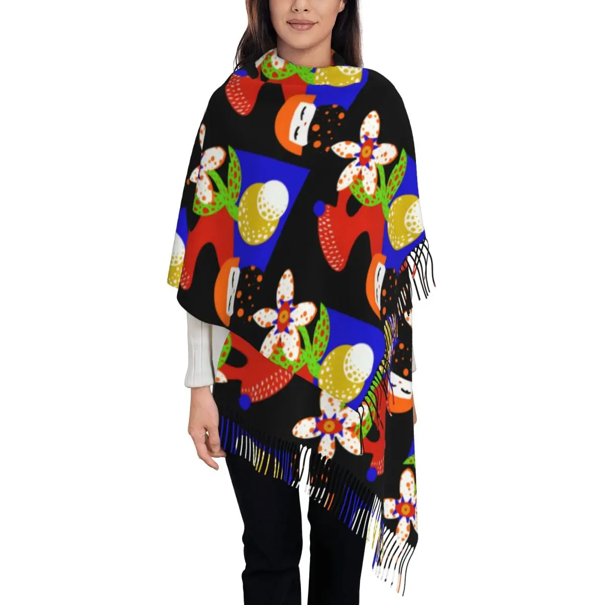 Yayoi Kusama Minimalist Shawl Wraps for Women Winter Warm Single-sided Pattern Scarf Neckerchief Shawl Scarves