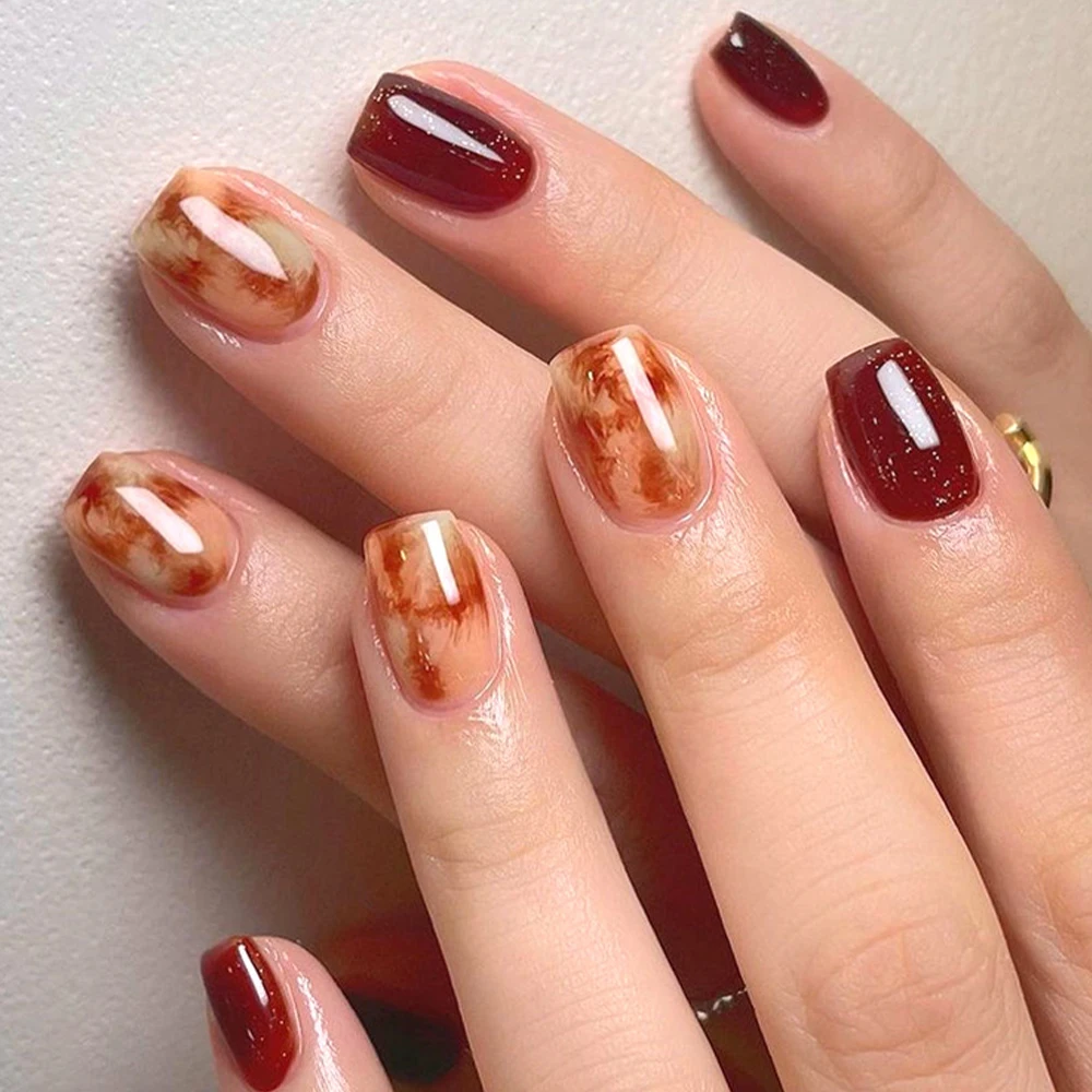 6 Colors Autumn Amber Gold Glitter Jelly Gel Nail Polish Caramel Pumpkin Brown Ombre Crystal Gel Semi Permanent Nail Art Vernish