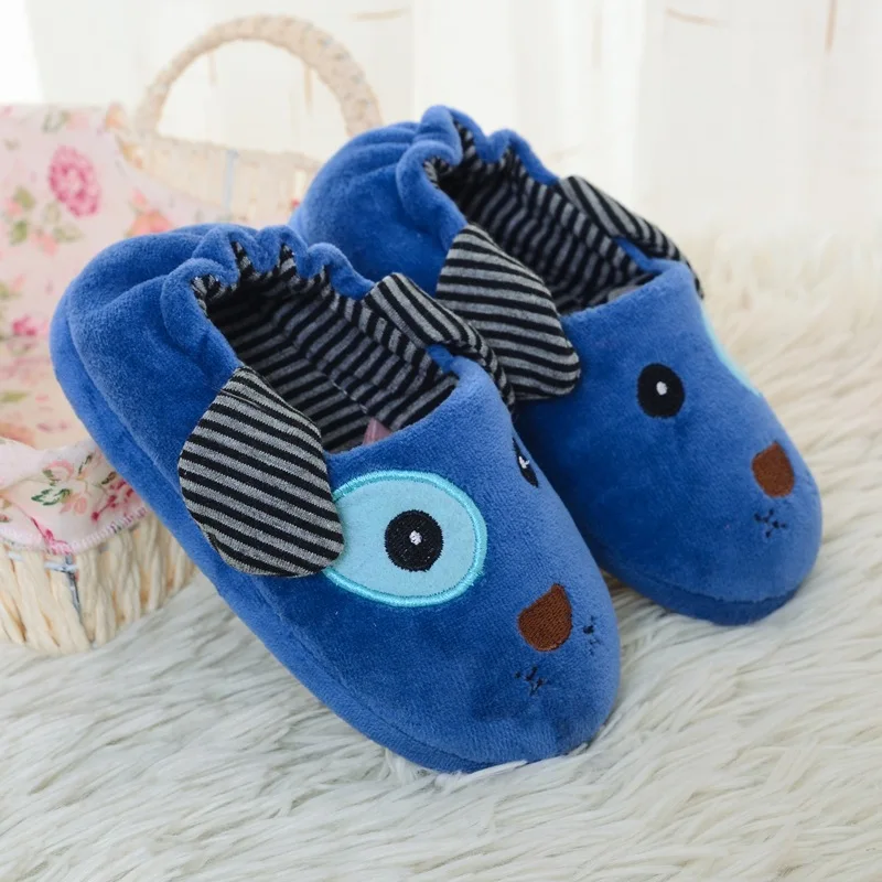 New Fashion Toddler Boy Slippers for Winter Baby Loafers Plush Warm Cartoon Puppy Rubber Sole Children Home Shoes House Footwear