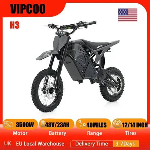 Motocicleta eléctrica de 3500 W para adultos, motos todoterreno H3 de hasta 40 MPH / 45 millas de alcance, moto con neumáticos anchos de 14"/12"