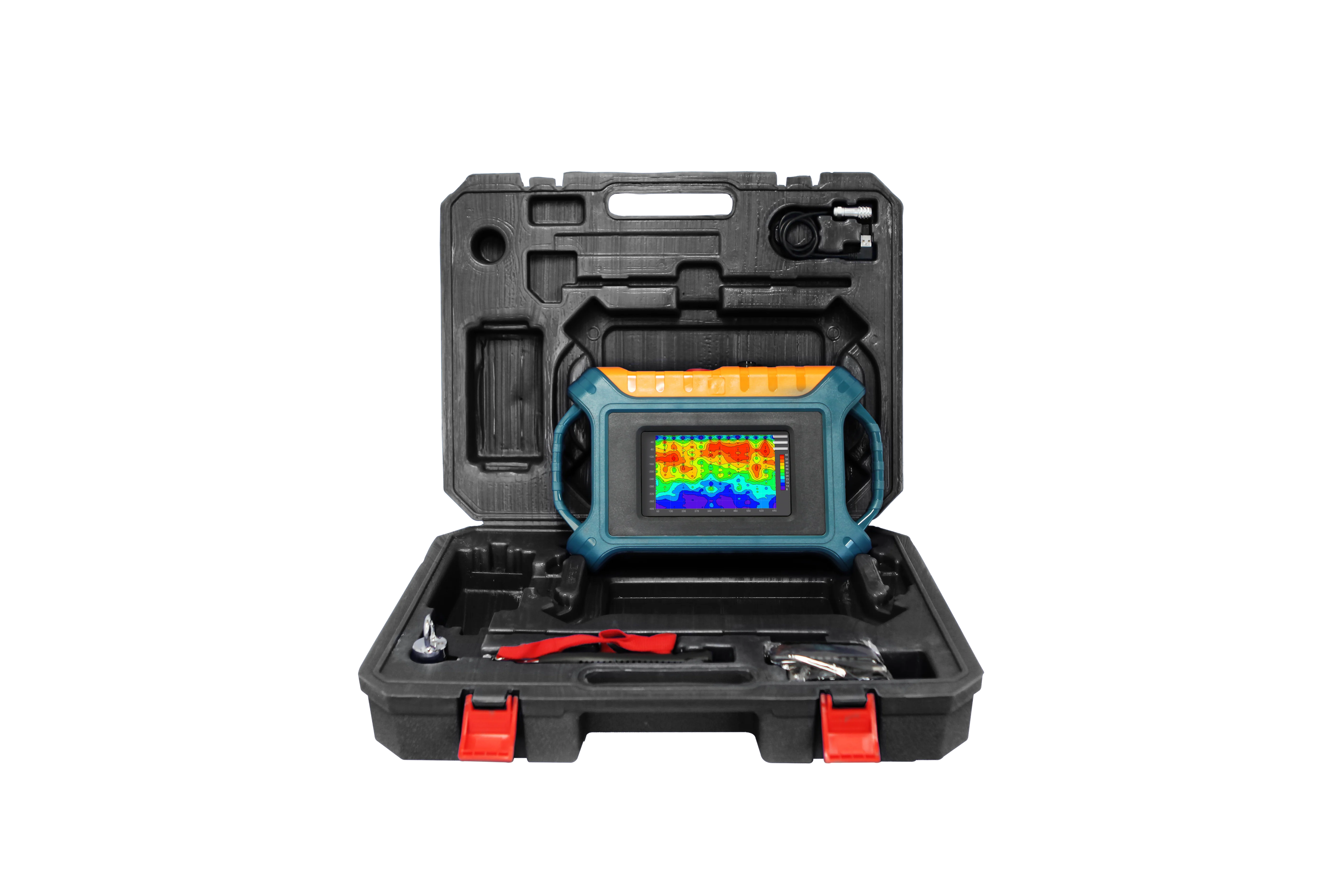 The ADMT-300SX16D is a professional 300-meter, 16-channel intelligent groundwater detector with a touchscreen