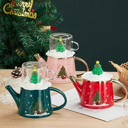 3D Christmas Tree Coffee Pot and Cup Set Creative Ceramic Tea Mug with Gift Box Personalized Porcelain Drinkware Xtmas Gift