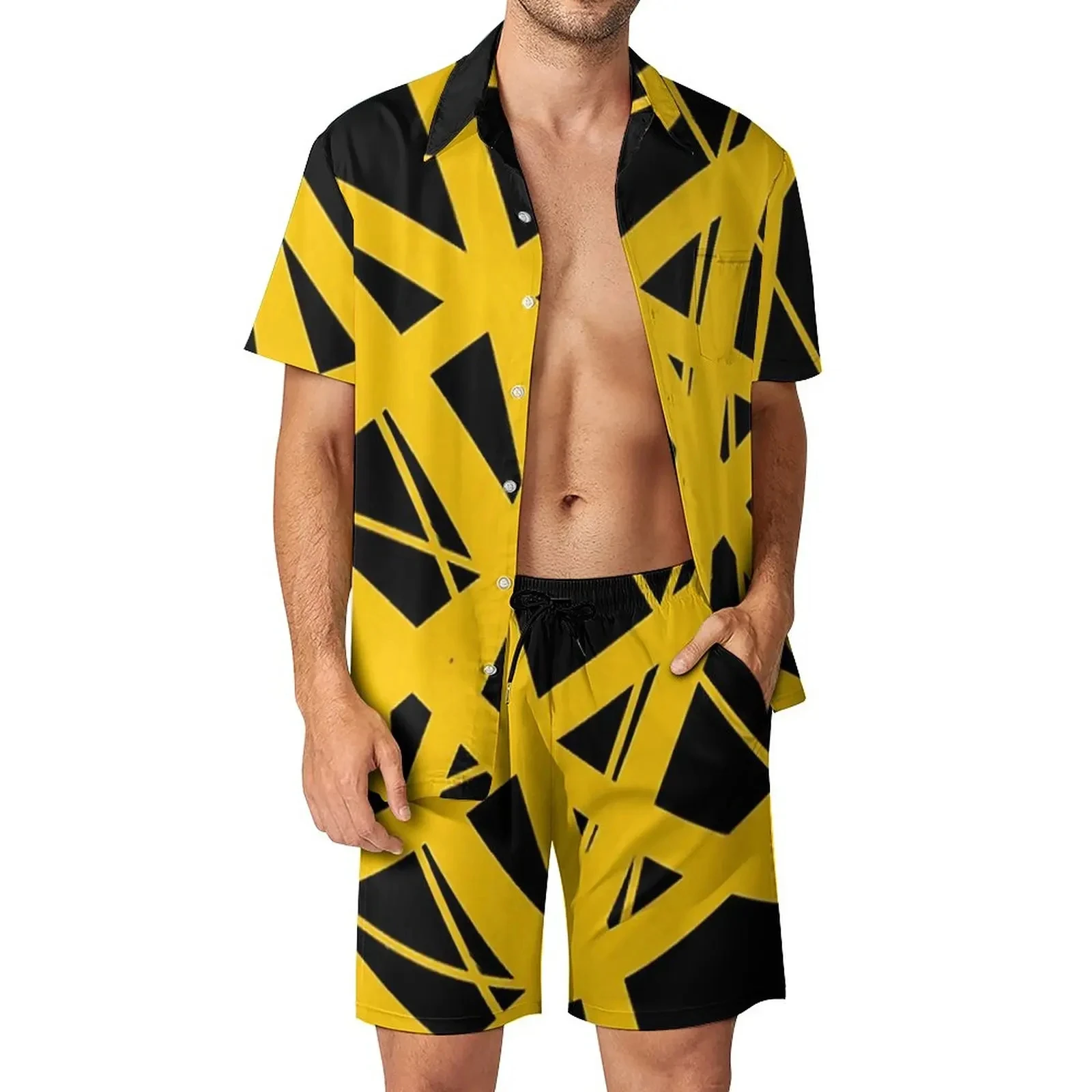 Van Halen Shirt 2Pcs Suit 3D print Vintage Shirts Beach Shorts Oversized 2Pcs set Vacation Hawaiian Streetwear Man Suits