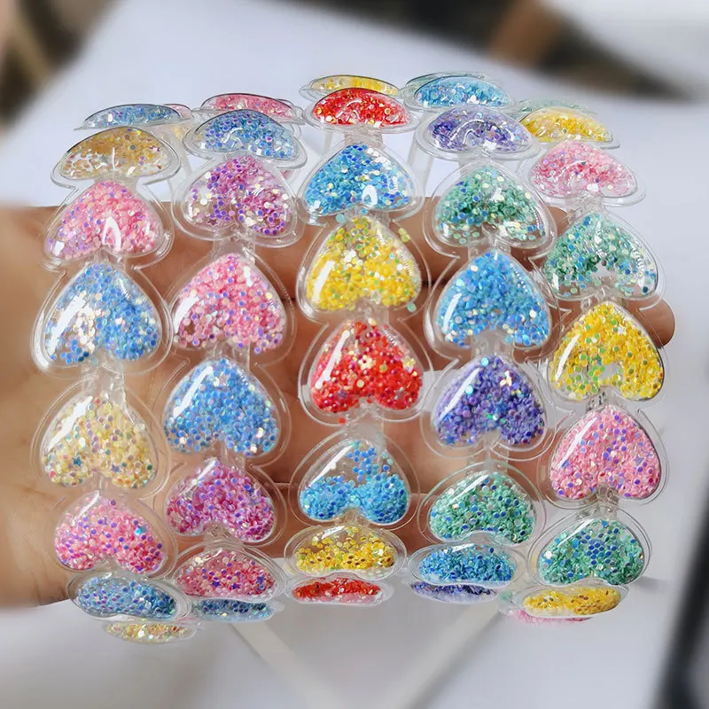 Fasce per capelli trasparenti con cuore di sabbie mobili fasce per capelli con paillettes glitterate per bambini accessori per capelli per ragazze con castone per bambini