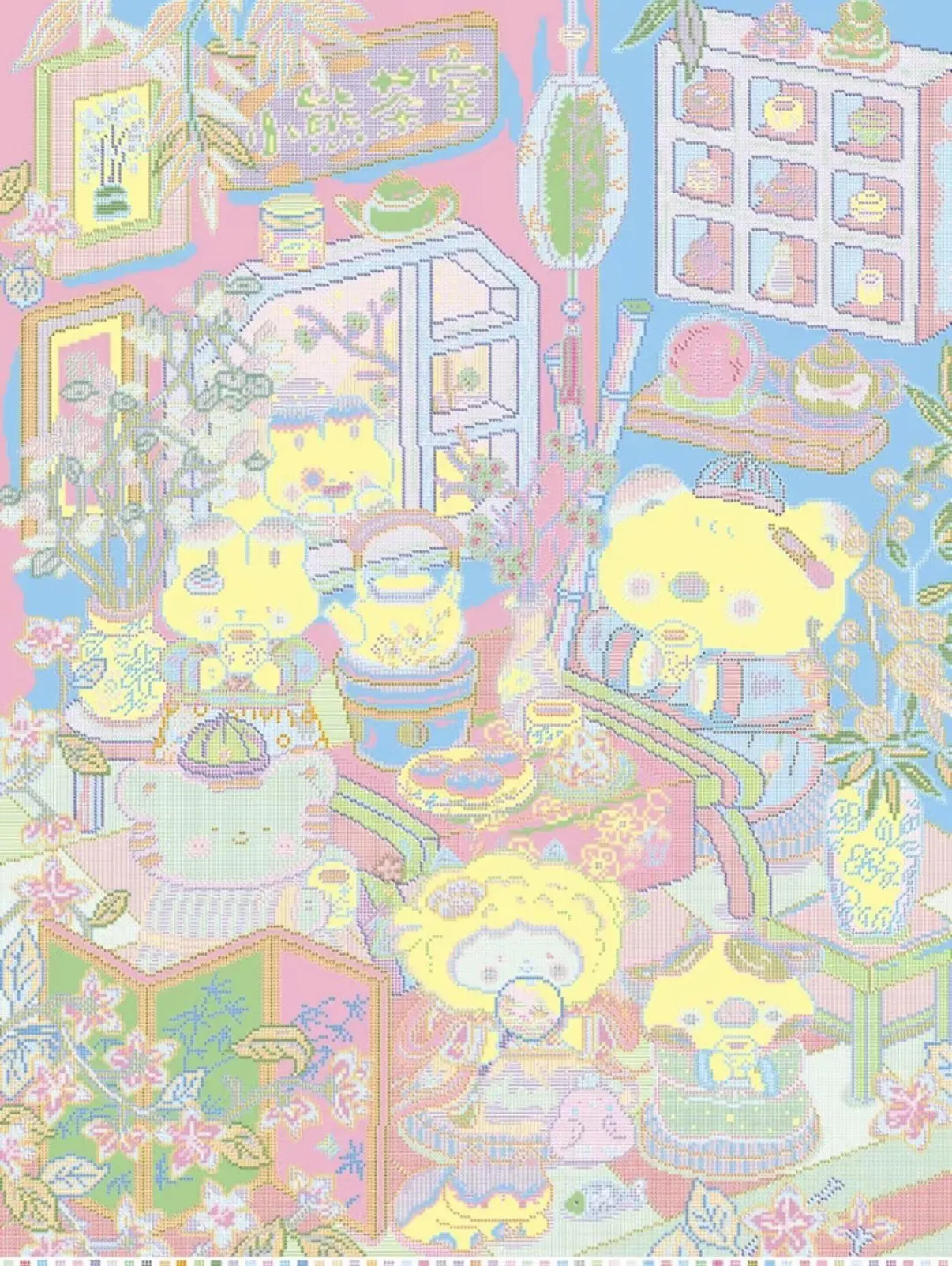 9ct 115x90cm Little Bear Tea Room Embroidery DIY Printed Kits Cross Stitch Needlework Set Home Decor Crafts 72 Colors