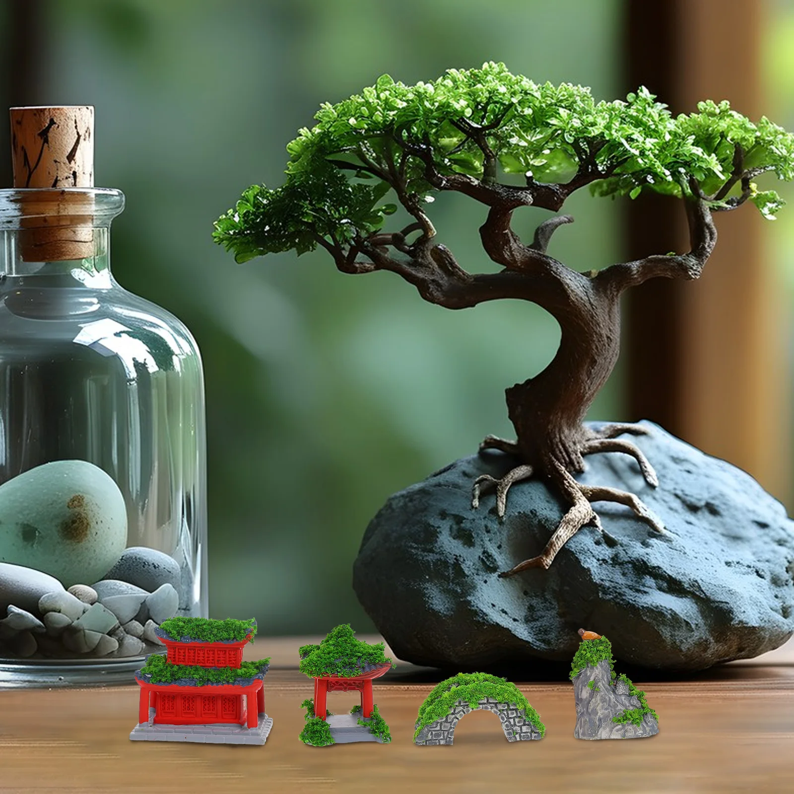 

6pcs Ancient Pavilion Bridge Rock Decor Miniatures for DIY Garden Landscaping Aquarium Terrarium Bonsai Sturdy Reusable