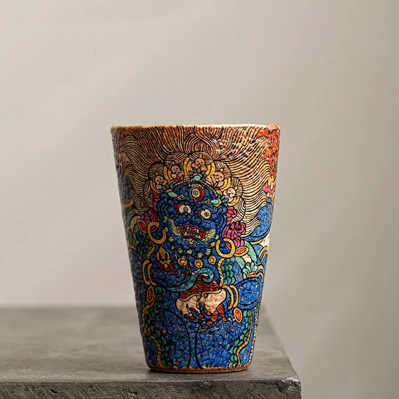 Jiujue Tang hand-painted Tangka firewood burning rock mine personal special ceramic kung fu teacup