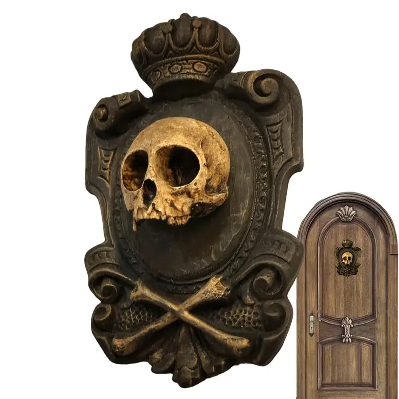 

Skull Wall Sculpture Resin Skeleton Head Sculpture Halloween Ornament Mysterious Spooky Wall Hangings For Living Room Wall &