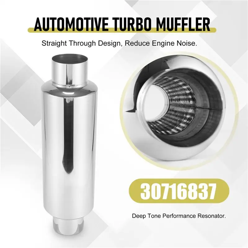 Leading-Car Exhaust Muffler 2.5 Inch Inlet Stainless Steel Universal Resonator 12 Inch Long Performance Muffler