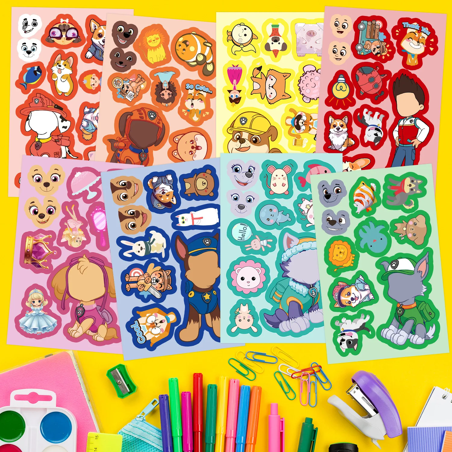 8/16 ورقة جعل وجه باو دورية لغز ملصقات الكرتون لتقوم بها بنفسك رايدر تشيس تجميع بانوراما الاطفال لعبة الأطفال الأولاد لعبة حفلة هدية #3