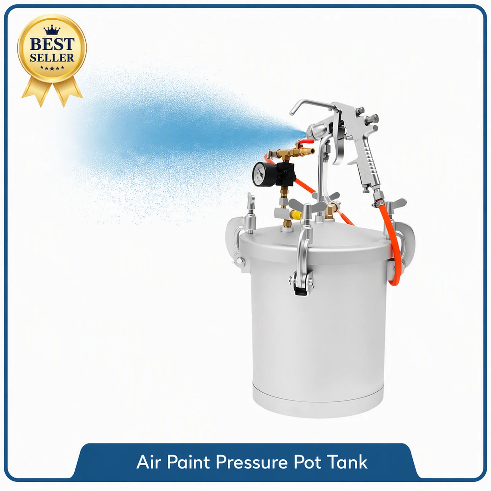 Silberne Airbrush-Spritzpistole, 10L Druckbehälter mit 3mm Spritzdüse, für Latex-Antirost-Autowandfarbe, Kohlenstoffstahl-Sprühgerät