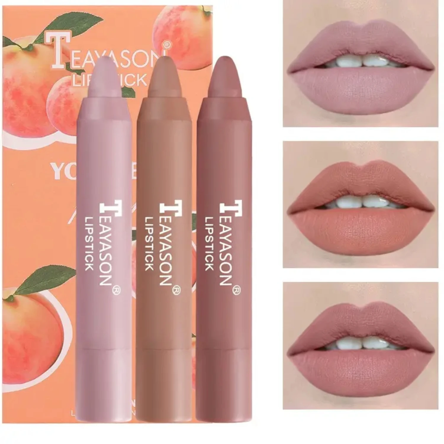 Velvety 3-Piece Set of Matte Lipstick Pens in Bean Paste and Milk Tea Colors