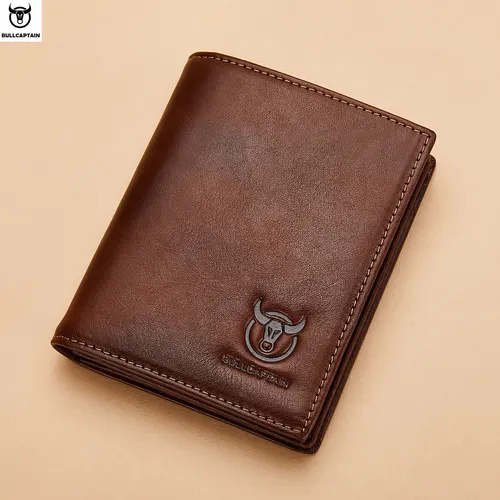 Imagen 1 del producto BULLCAPTAIN, nueva cartera de cuero 100% para hombre, producto de alta calidad, cartera de cuero para hombre, cartera corta multifuncional con ranura para tarjetas QB017