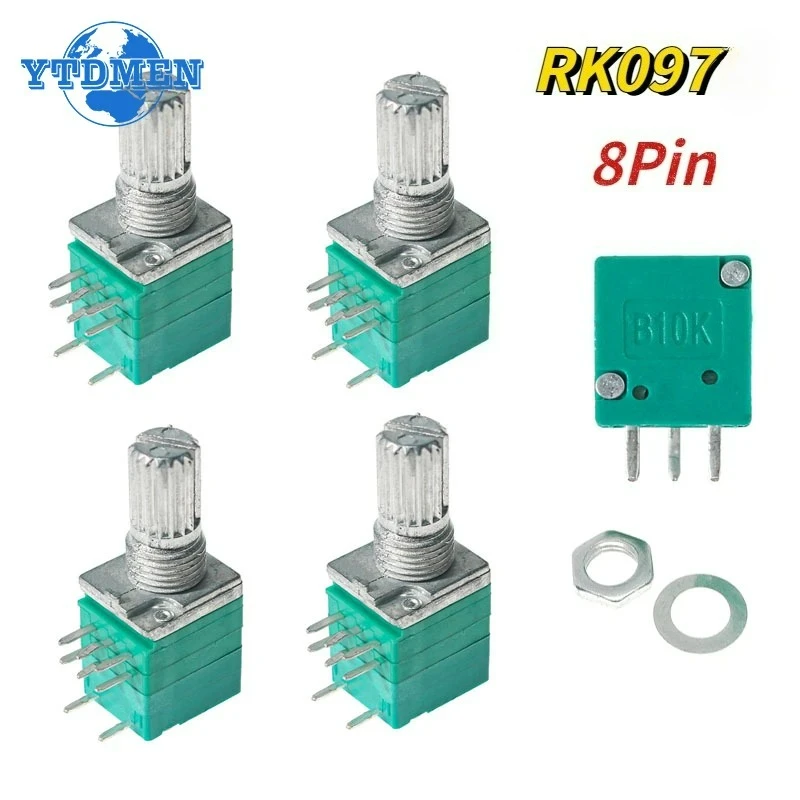 5PCS RK097N 8Pin RK097 5K 10K 20K 50K 100K B5K mit EINEM Schalter Audio Welle 15mm Verstärker Abdichtung Dreh Potentiometer Kit
