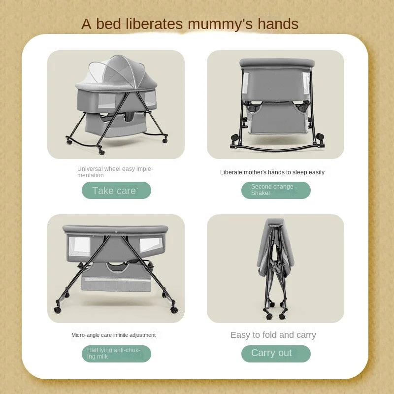 Lazychild Cot Foldable Mobile Portable Newborn Baby Cot Cradle Bed Baby Rocker Multifunctional Patchwork Queen Size Beds News