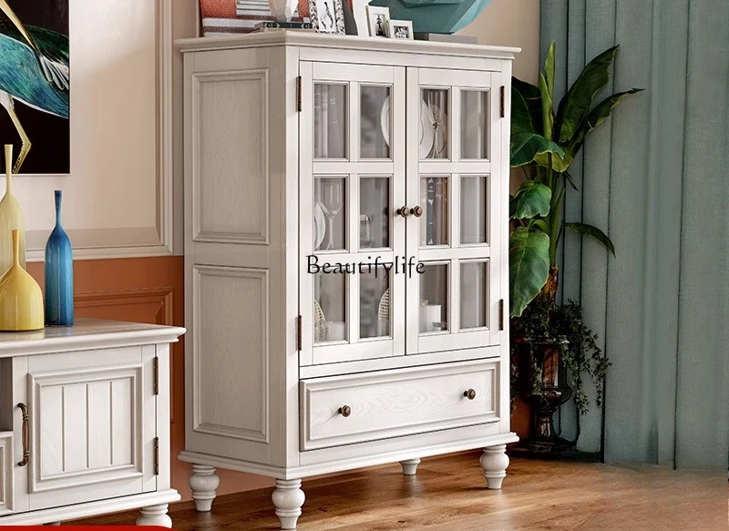 

American TV cabinet solid wood storage modern simple wine cabinet storage integrated against the wall