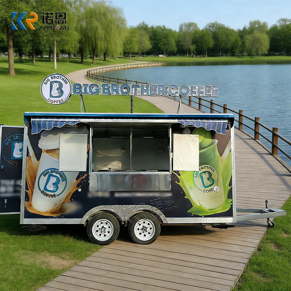 Hot Dog Vending Cart Round Trailer Ice Cream Truck Mobile Kitchen Food Trailer Outdoor Restaurant Fiberglass Food Trailer