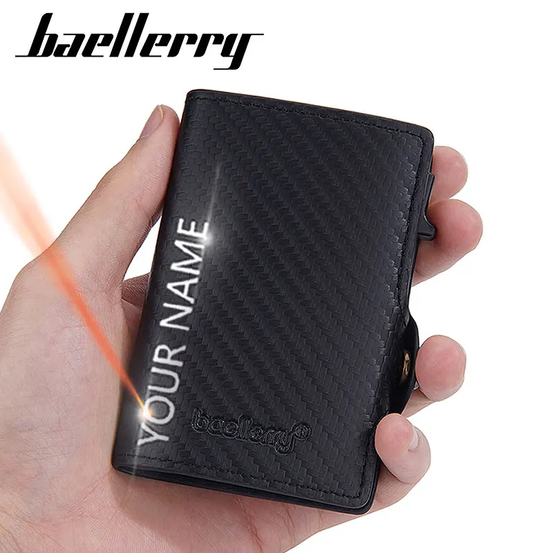 

RFID New Short Men Wallets Free Name Engraving Carbon Fiber Card Holder Popup Male Purses High Quality Mini Slim Men's Wallet