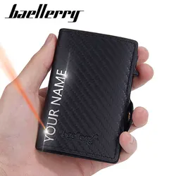 RFID New Short Men Wallets Free Name Engraving Carbon Fiber Card Holder Popup Male Purses High Quality Mini Slim Men's Wallet