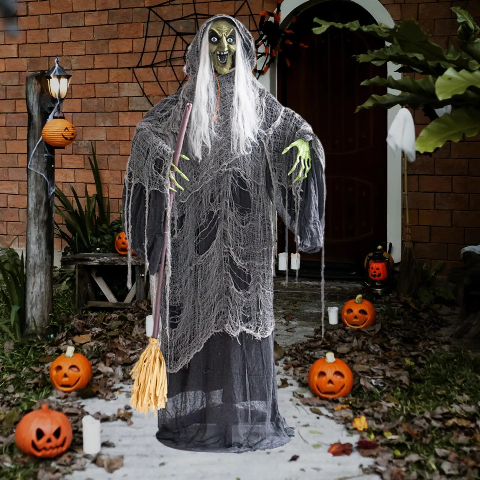 Halloween Witch Standing Lightweight with Scary Sound Figurine Portable Light up for Indoor Outdoor Trees Holiday Porch Decor