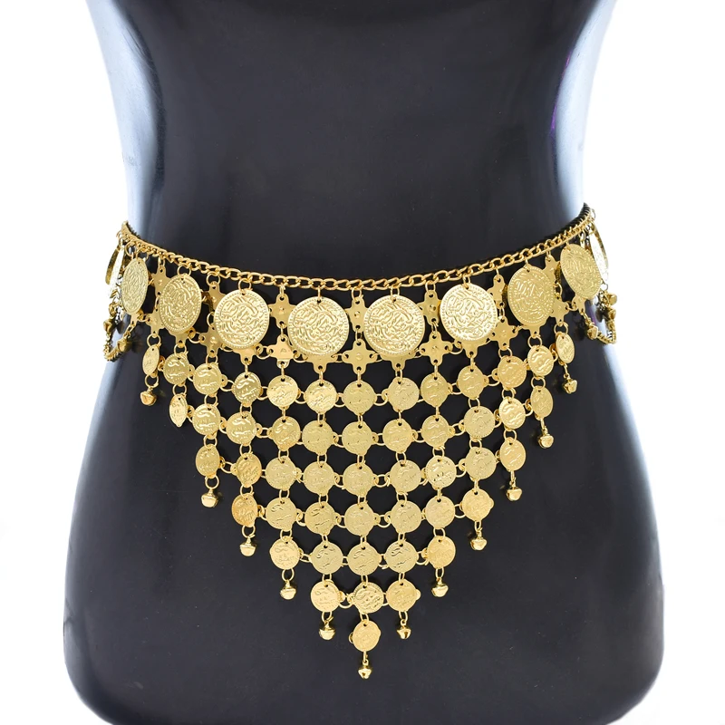 India Ethnic Women Body Jewelry Golden Coin Tassel Beach Party Dance Sexy Belly Chains Statement Arab Waist Chains Feminina