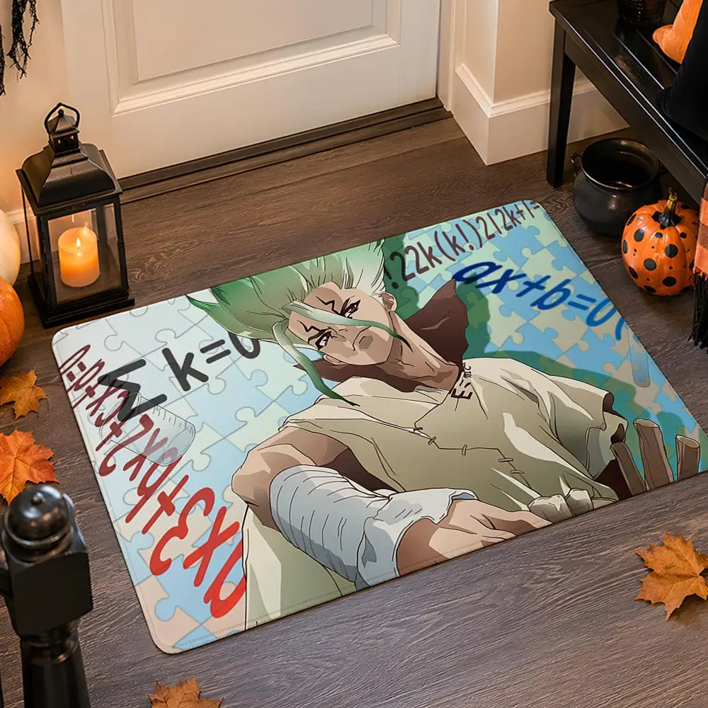 Dr S-Stone Anime Floor Mat Flannel Rug Non Slip Absorbent Soft Washable For Entryway Hallway Bathroom Kitchen Decor