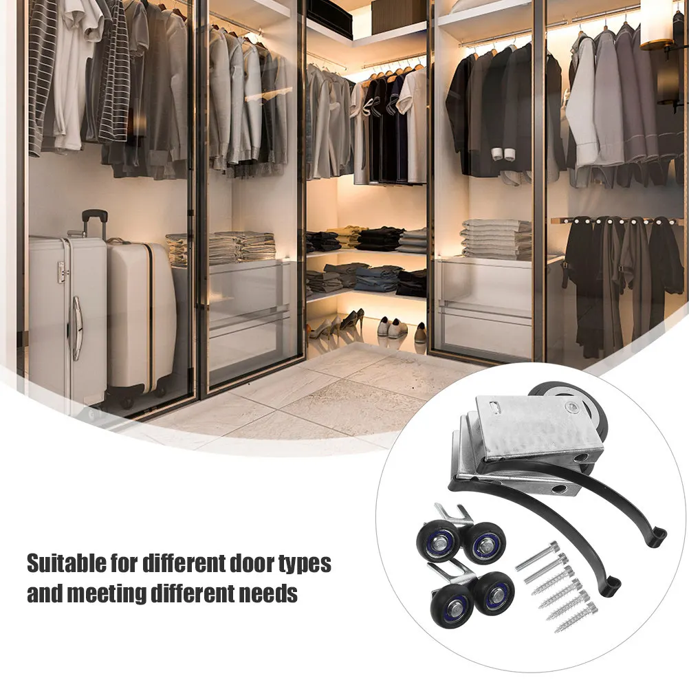 2Sets Sliding Door Rollers Metal Pulley Wheels for Kitchen Bathroom Wardrobe Patio Sliding Doors Wear Resistant Cabinet Hardware