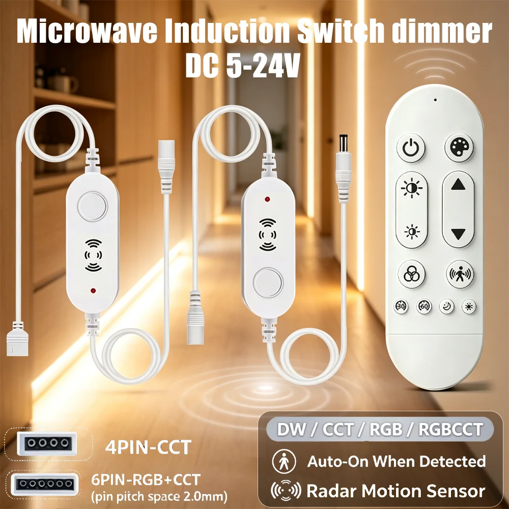 2.4G RF MmWave Radar +PIR Human Presence Sensor Controller with 2.4GRF Remote for Single Color/CCT/RGB/RGBCCT Led Strip Light