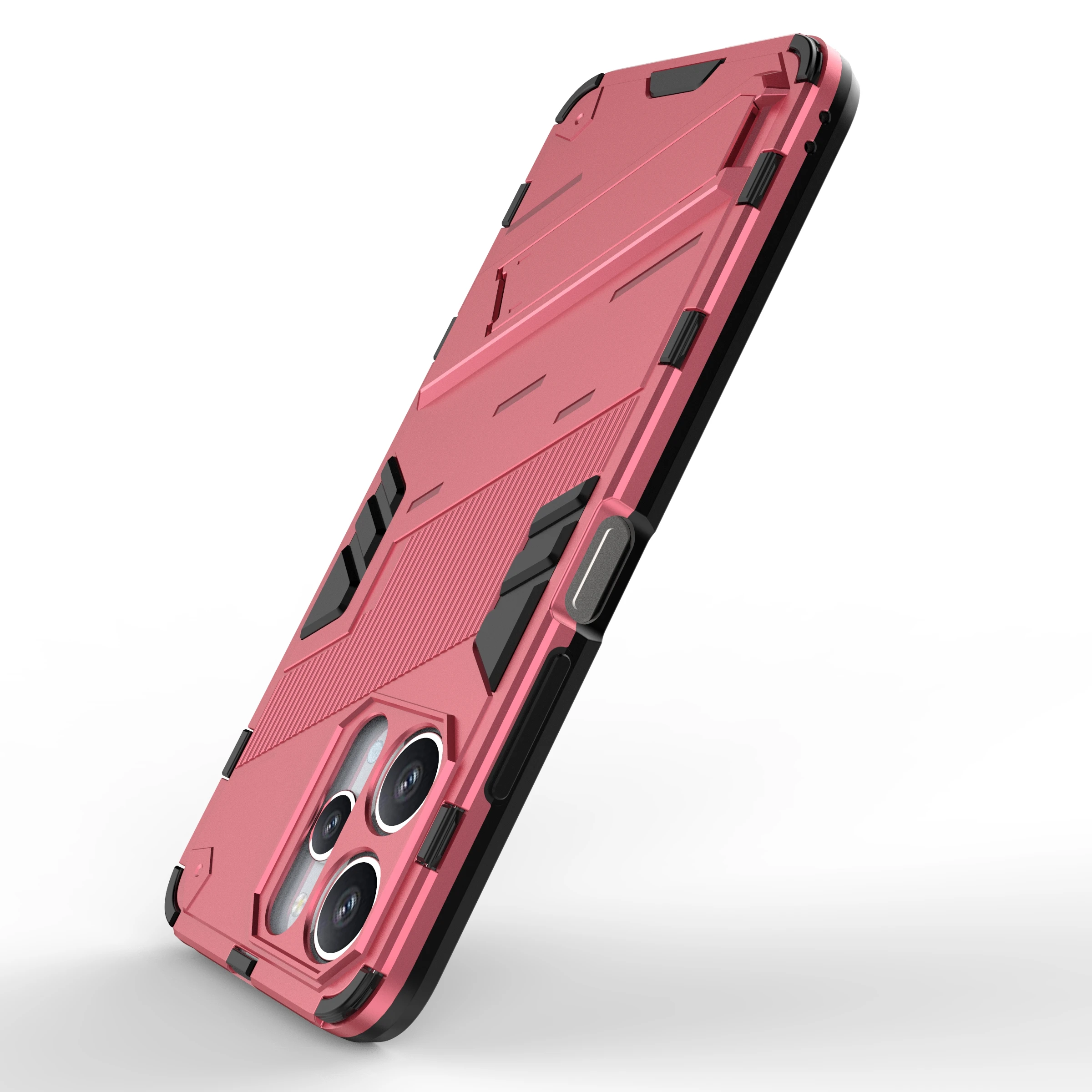 Per Xiaomi Redmi 12 4G / 12 5G (Global) / Poco M6 Pro 5G Custodia protettiva antigoccia per telefono Cavalletto PC + Cover per telefono in TPU - Rosa
