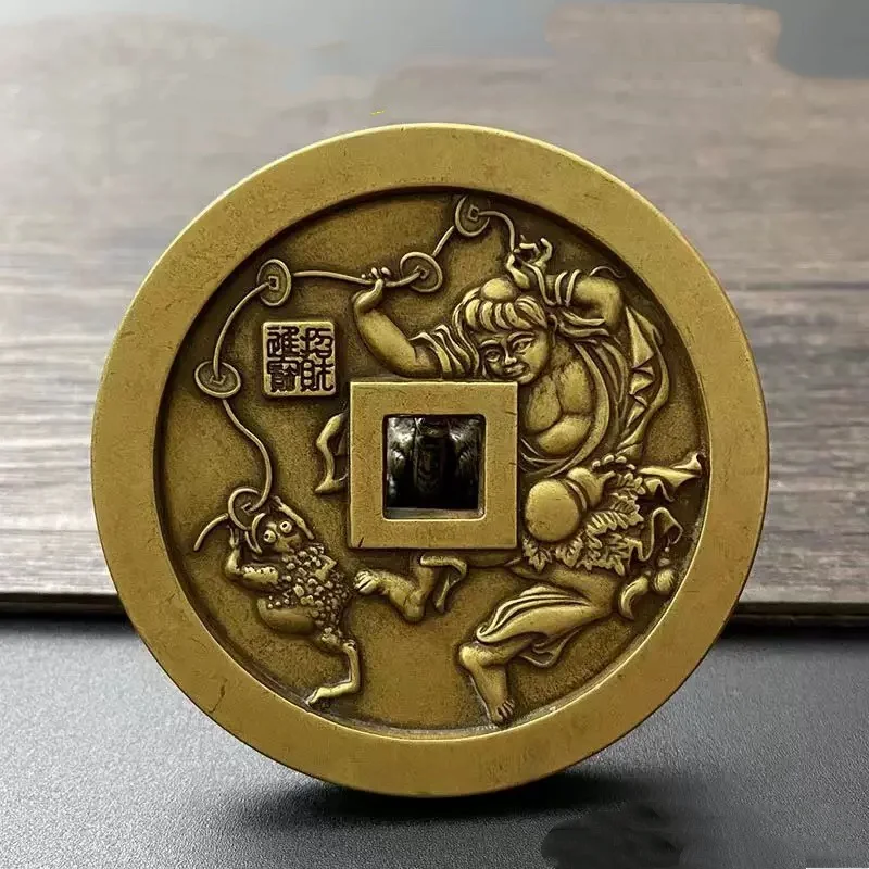 

Antique Copper Gold Toad Relief Mountain Ghosts Spend Money Decorate Copper Coin Collect Feng Shui ornament handicraft
