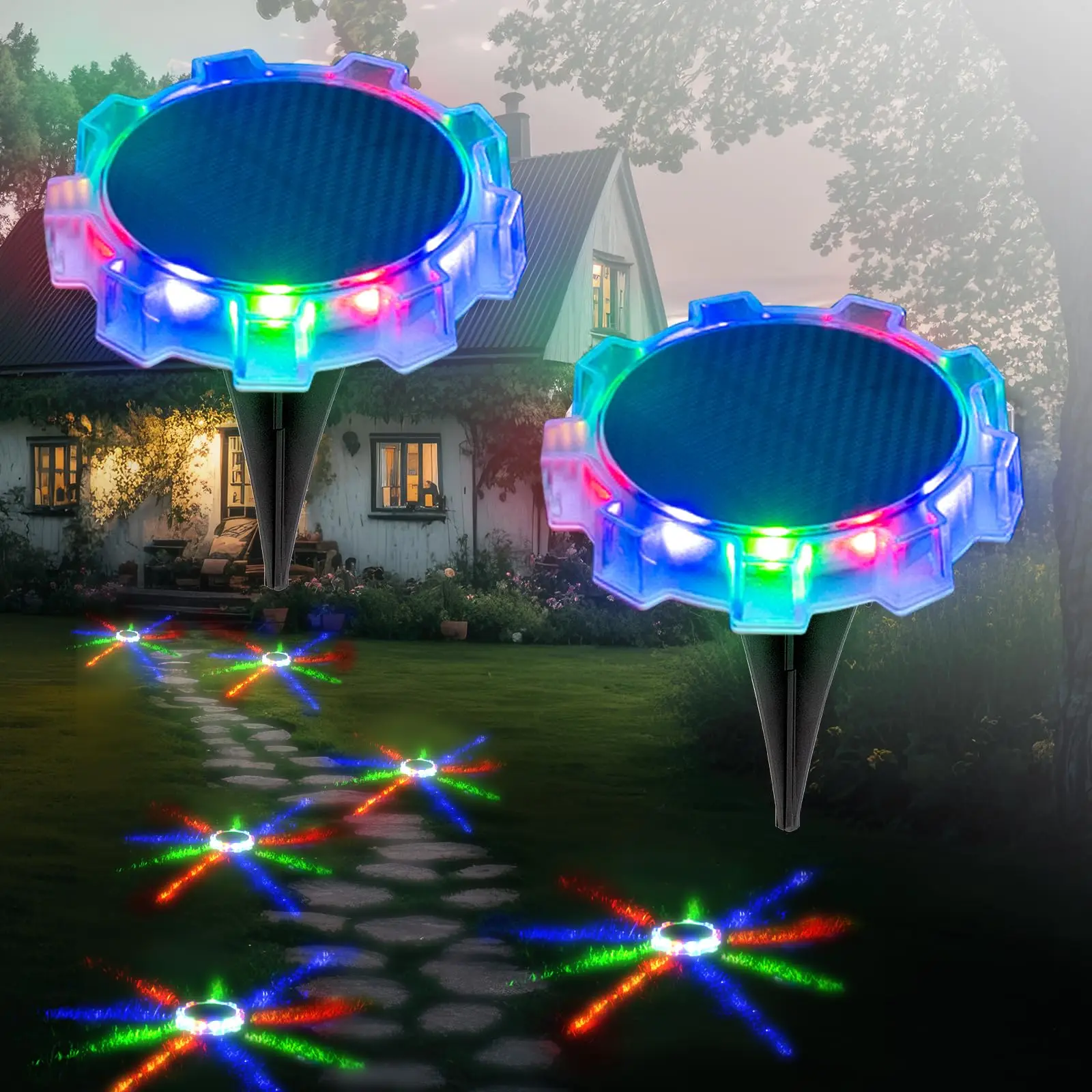 

2PACK RGB Solar Ground Lights Garden Solar Lights Outdoor Waterproof Landscape Light for Patio Yard Pathway Walkway Driveway