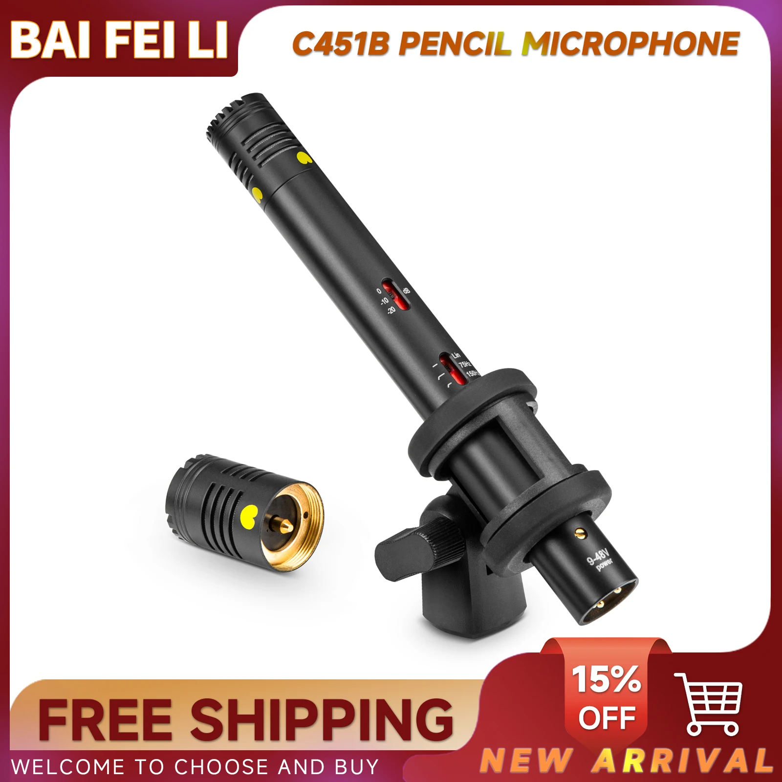 

C451B Professional Small Diaphragm Condenser Microphone Cardioid Pencil Mic for Instrument Studio Symphony Performance