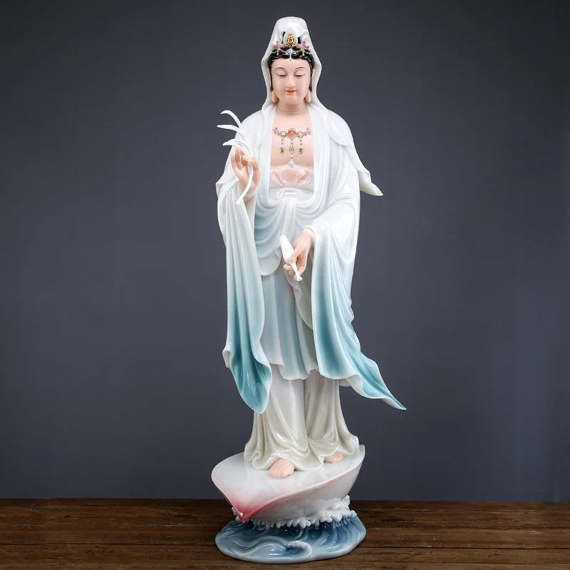 

Белая мраморная статуя Будды «A leaf Guanyin», белый нефрит, Avalokitesvara, стоячая статуя, 68 см