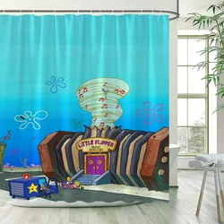 SpongeBobs Shower Shower Curtain for Bathroom Bath Folding Partition Accessories Curtains Bedrooms Waterproof Fabric Things the