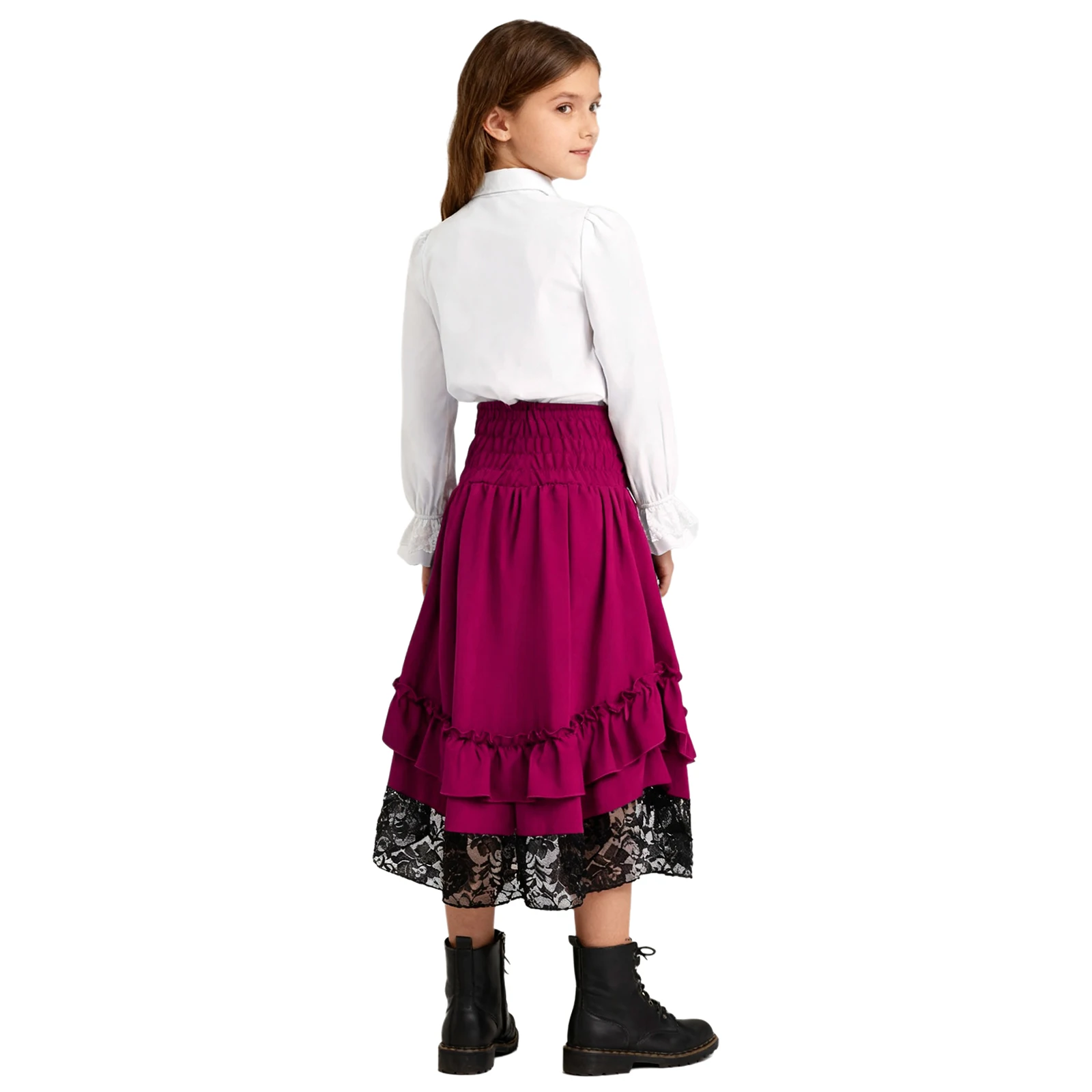 Girls Medieval Renaissance Gothic Outfit Steampunk Victorian Pirate Vampire Princess Cosplay Costume White Shirt with Skirt