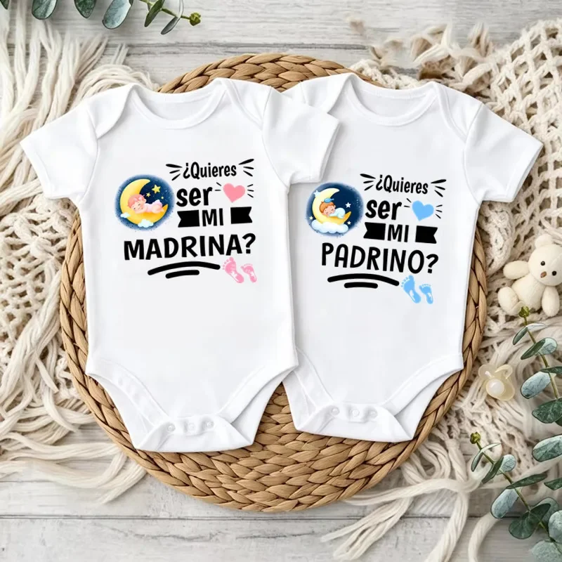 Nuevo Body para Bebé Recién Nacido con la Frase 'Quieres Ser Mi Padrino Madrina', Regalo de Bautizo, Invitación para Padrino o Madrina, Ropa para Baby Shower