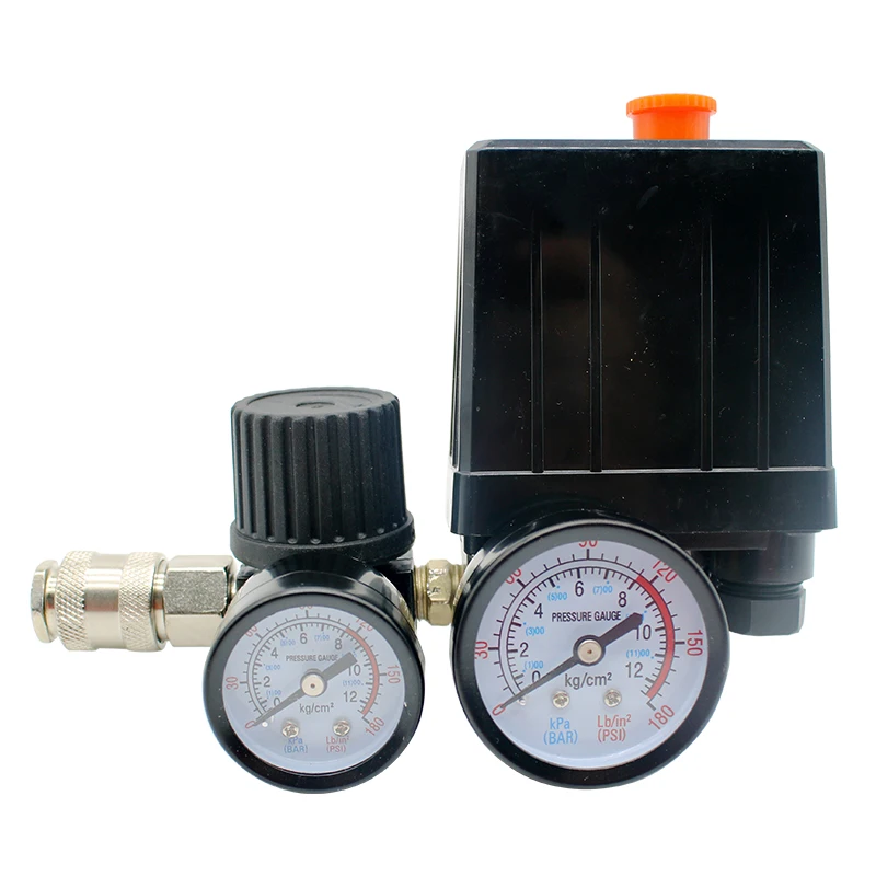 Air Compressor Four-way Pressure Switch Assembly, Air Pump Pressure Regulating Valve with Pressure Gauge