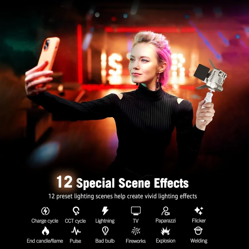 NiceVeedi Pocket RGB Vlogging Light, Portable Bi-Color Handheld Light, 2700K-6500K, CRI 95+, 12 Effects, 5000mAh Battery