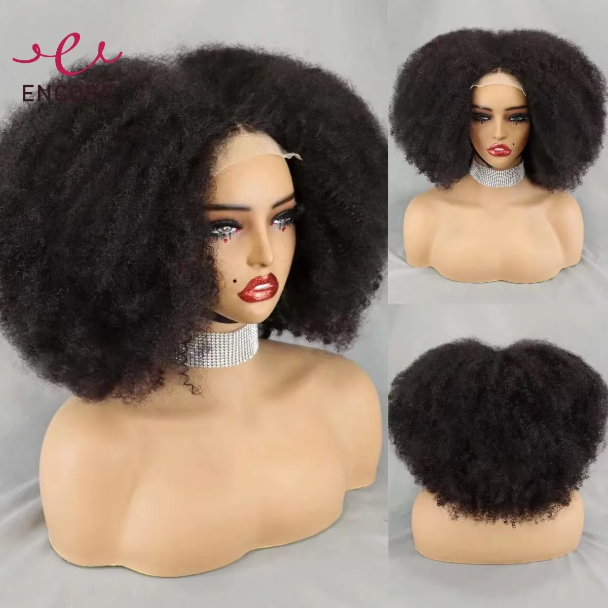 Pelucas de cabello con cierre de encaje 4x4 de densidad 350%, pelucas de cabello humano Remy Bob de 12-16 pulgadas, pelucas de cabello rizado Afro rizado Natural para mujeres negras