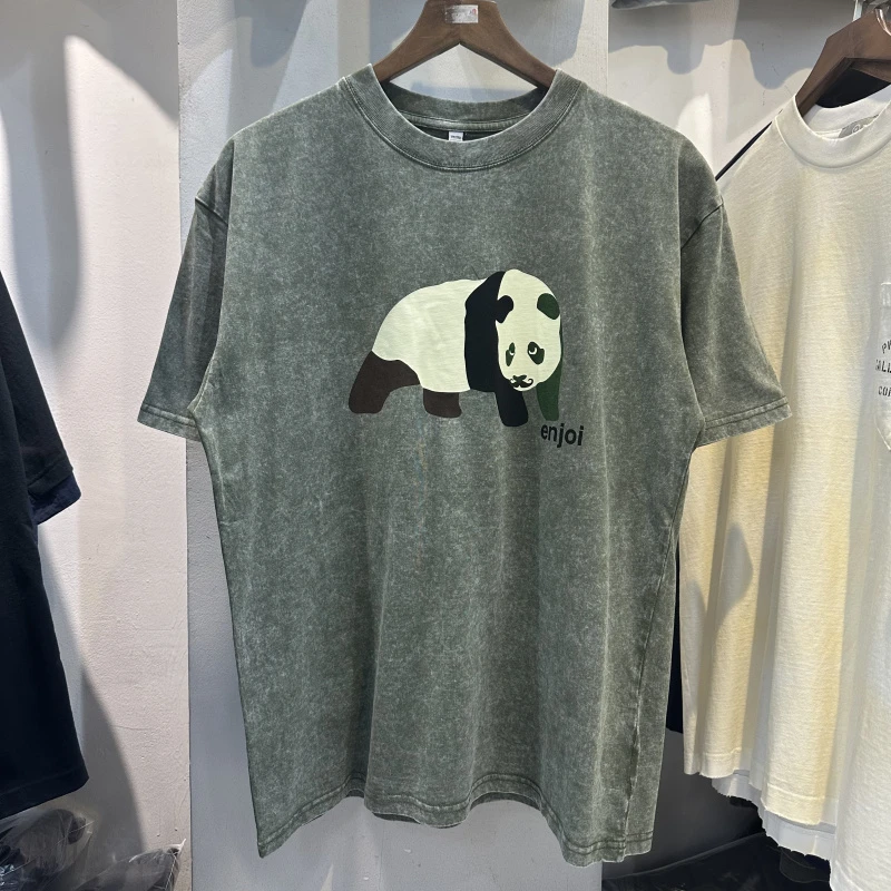 

Ready Stock High Street Bear Print Vintage Washed Loose Men Women Short Sleeve T-shirt