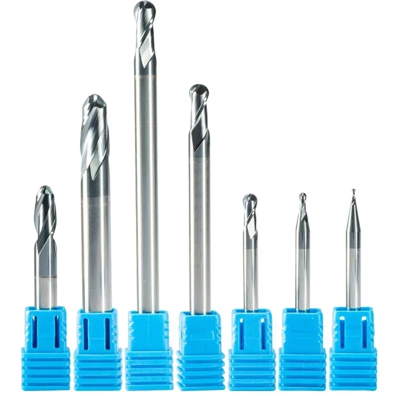 1PC HRC55 Carbide End Mill Two Flute Ball Nose 1mm 1.5mm 2mm 2.5mm 3mm 4mm  5mm 6mm 8mm 10mm Woodworking Long CNC Milling Cutter