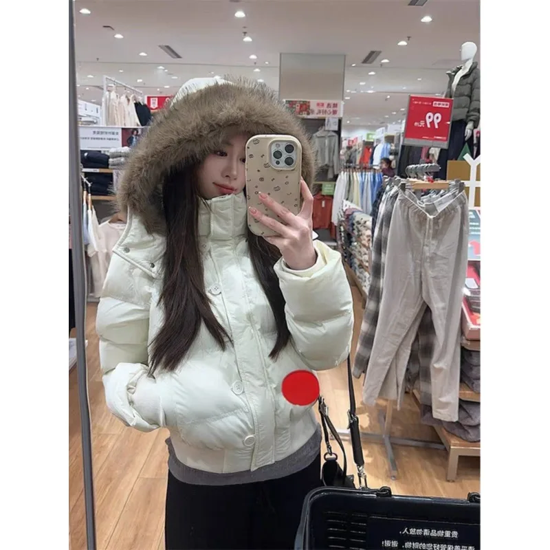 

Fiona South District Съемная кепка с меховым воротником Короткая пуховая хлопковая куртка Универсальная верхняя одежда Женская зимняя утолщенная куртка с длинным рукавом