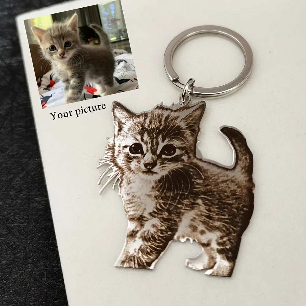 

Custom Pet Photo Keychains Personalized Picture Keyring Laser Engraving Pet Portrait Keychain Customized Stainless Steel Jewelry