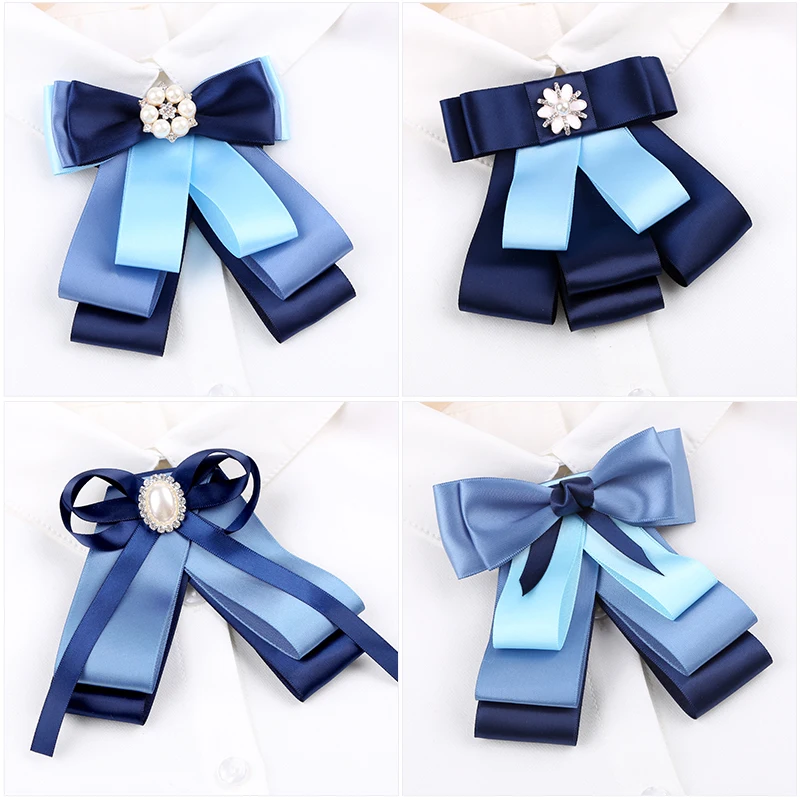 

Green Blue Shirt Bow Tie Vintage Fabric Big Bow Brooches For Women Neck Tie Wedding Party Clothing Accessories Adjust Band