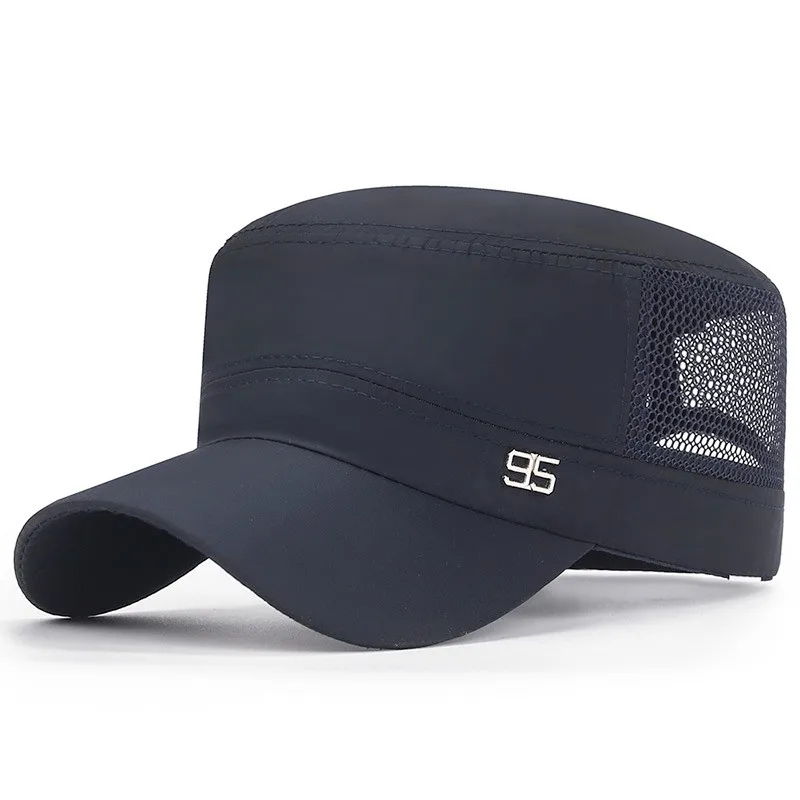 Modieuze heren dames Ademende mesh platte petten Sporttraining Cadet petten Vrachtwagenchauffeur Snapback honkbalpet