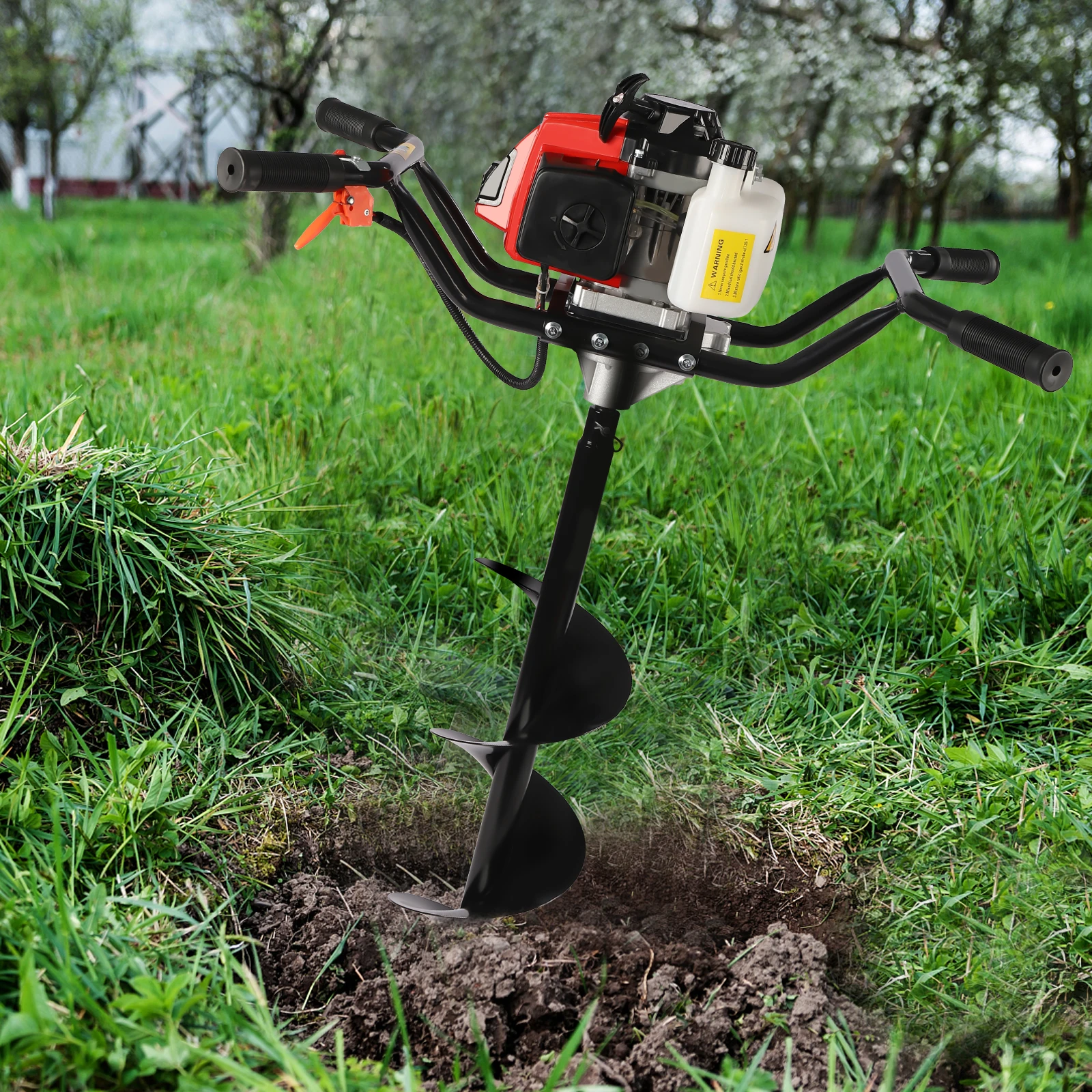 63cc Post Hole Digger 2-stroke Gasoline Earth Auger 200mm Drills with 8In Auger Bits 2-Person Auger for Tree Transplanting