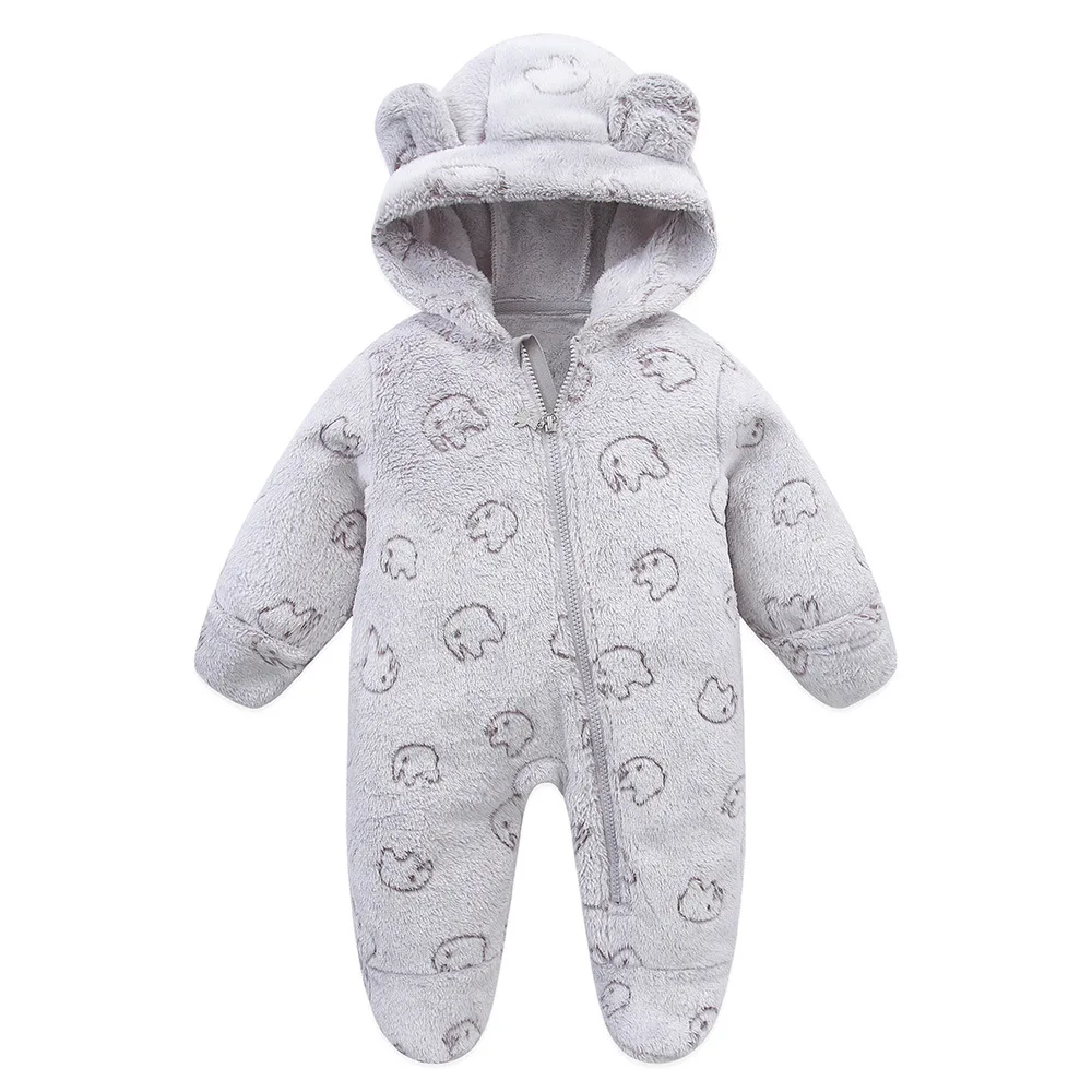 Bebê recém-nascido outono inverno macio flanela macacão da criança bonito dos desenhos animados com capuz zíper quente macacão de uma peça infantil playsuit