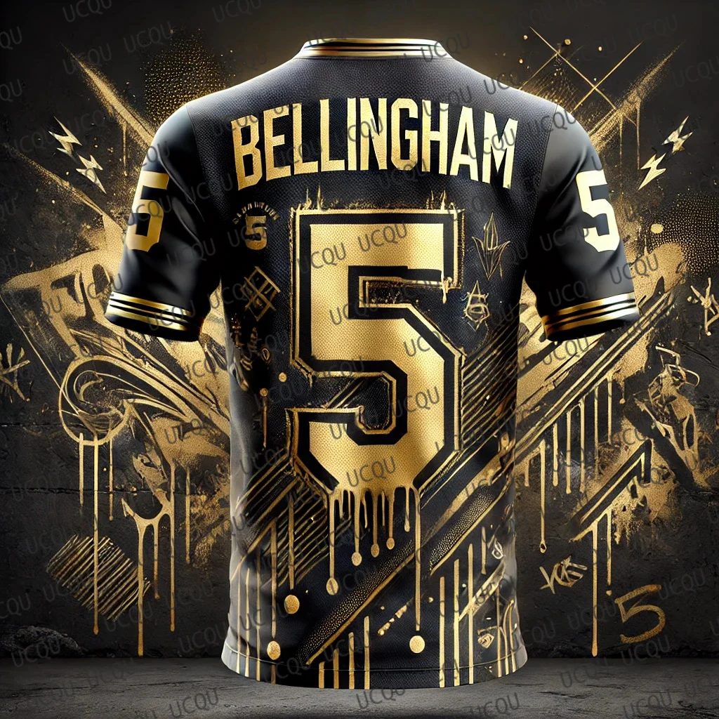 2025 الصيف الذهب الأسود Bellingham رقم 5 جيرسي CHATGPT تصميم كرة القدم جيرسي التدريب تنفس المتضخم س الرقبة كرة القدم تيز